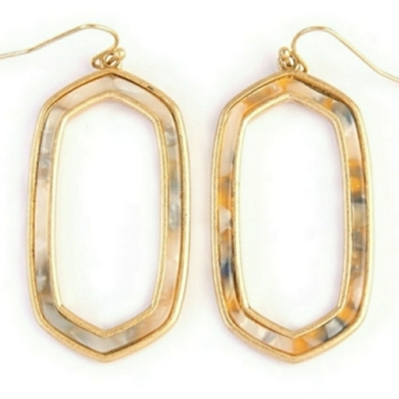 SOLD Marbled Hexagon Earrings - Picture 3 of 7